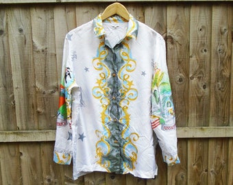 Vintage Shirt - Blouse - Silk - Americana - Oversized - Long Sleeved - 90's