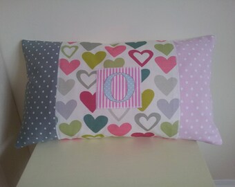 Cushion Cover Only with Letter 'O' Appliqued on front. Lumbar/Rectangular Heats/Spots/Stripes 20 by 12 inches.