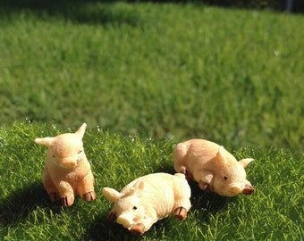Three Miniature Piglets, Miniature Pig, Fairy Garden Farm/Dollhouse Farm