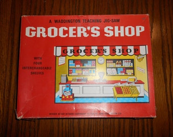 Vintage Retro 1968 by Waddington Teaching Puzzle Jig-Saw Jigsaw Grocer's Shop