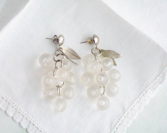 Clear Berry Clusters Vintage Pierced Dangle Earrings