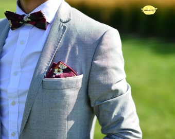 Red Vintage Floral Pocket Square, Red Pocket Square, Burgundy Floral Pocket Square, Floral Pocket Square