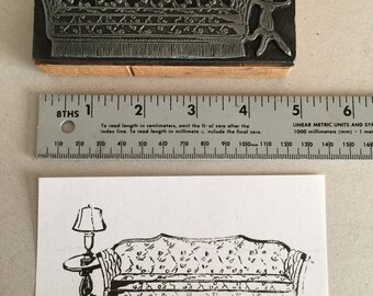 VINTAGE Sofa and Lamp Letterpress Printers Block