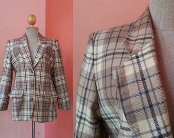 Plaid Blazer Vintage Jacket Womens Blazer Gingham Jacket Tartan Blazer Wool Jacket