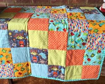 MOVING SALE - Baby or Toddler Quilt - Monsters Galore
