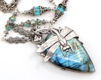 Labradorite Pendant, Labradorite Necklace, Labradorite Jewelry, Labradorite Crystal Jewelry, Blue Labradorite Necklace, Anniversary Gift