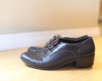 vintage brown leather oxfords womens 9