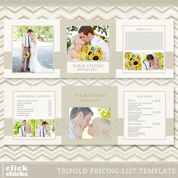 trifold pricing list template photography pricing guide
