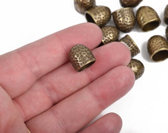 5 Bronze Tone Hammered Textured End Caps for Kumihimo Jewelry, Leather Cord End Connectors, Bails, Bead Caps, Fits 10mm cord, fin0667