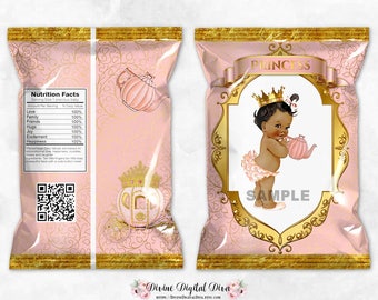 Printable Chip Bags Princess Pink & Gold African American