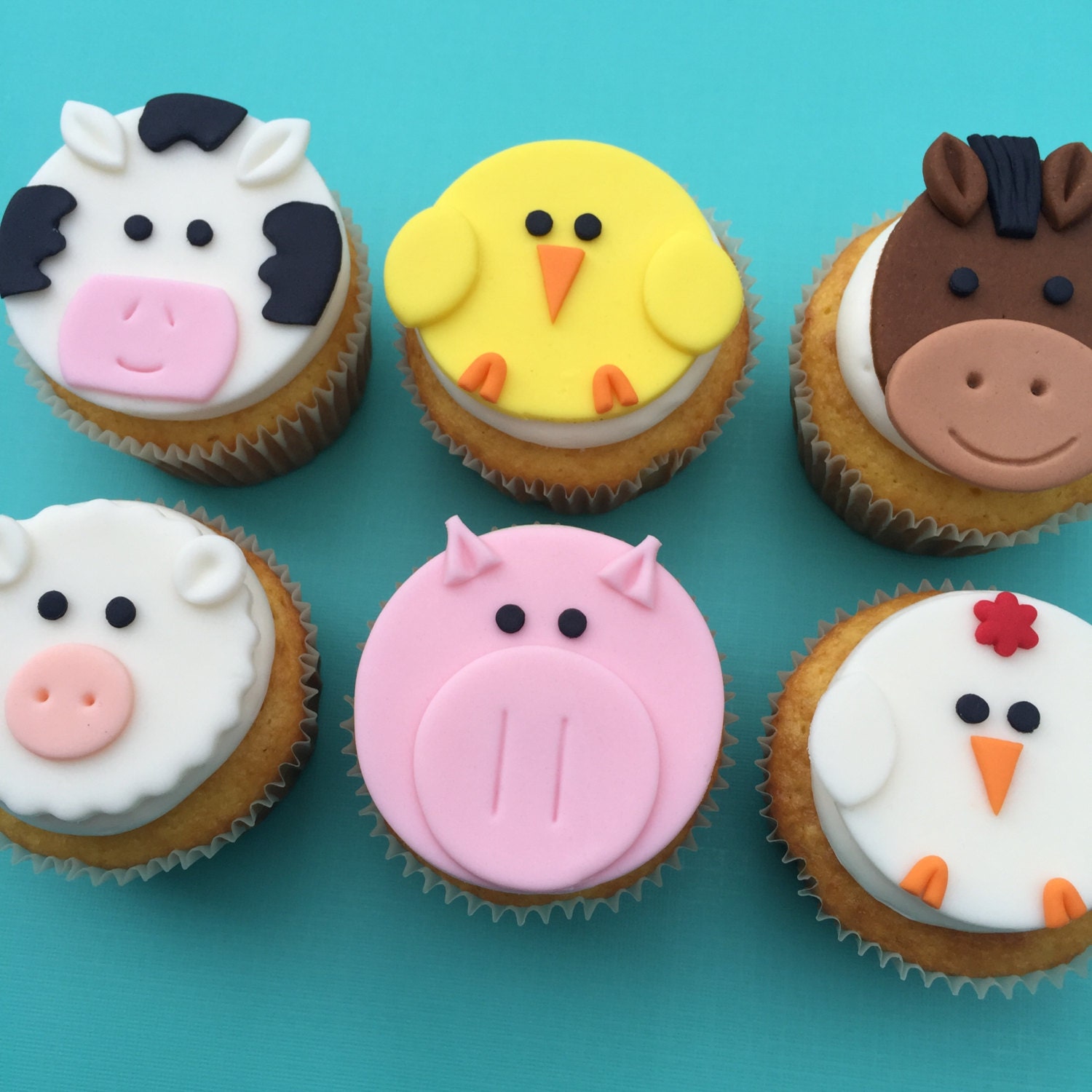 12 Farm Animal Cupcake ToppersFondant