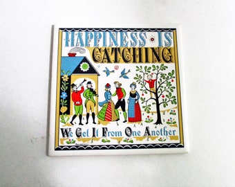 Vintage Tile Swedish Folk Art Trivet Berggren Traynor Corp Ceramic Tile 1960's