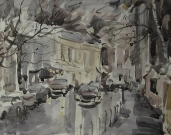 Wet winter - original watercolor