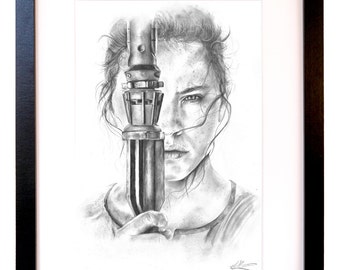 Rey, Star Wars: The Force Awakens Pencil Sketch by Ella Rowe.