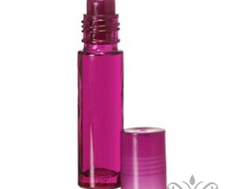 6 PURPLE 10 ml-1/3 oz Glass ROLL ON Bottles/Matching Cap. Perfume attar Essential Body Fragrance Oil. Cosmetic Beauty Make up Craft Vial