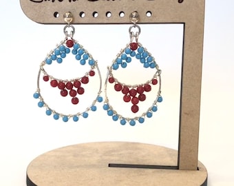 Turquoise and Coral Glass Bead Earrings