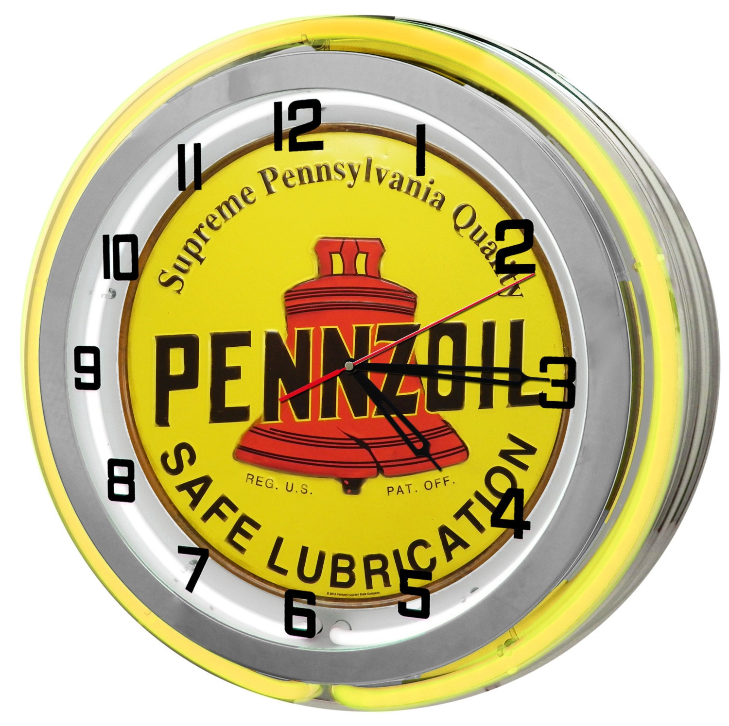 Pennzoil Yellow Double Neon Clock