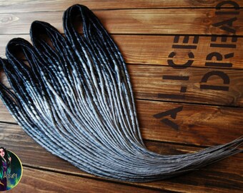 Full set ombre DE dreads black & light gray hair accessories extensions double ended dreadlocks