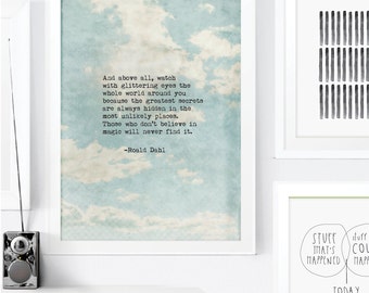 Roald Dahl Art Print. Watch with glittering eyes Inspirational Art. Typewriter Typographic Art. Wall Art. Home Office Decor. Coworker Gift