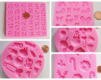 Moule silicone Alphabet bébé naissance Noel Fetes Noeuds Papillons