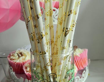 Paper party straws in Bacoral/gold by Shower Birthday Baptism Naming day Wedding Tea Party Wedding Christening family Party