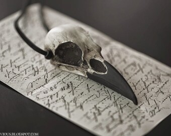 Raven Skull Pendant - Resin Bird Skull Necklace - Gothic Taxidermy Faux Bone Jewelry
