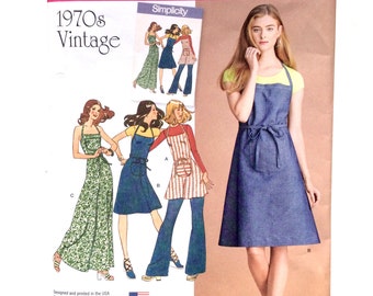 Simplicity 8073, Women's Dress Pattern, 1970s Vintage, Apron Dress, Size 4-12, Uncut Pattern