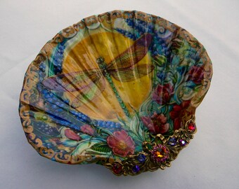 Dragon Fly, Jewelry Dish, Shell Dish, Dragon Fly dish, Shell Trinket Dish, Shell Jewelry Dish