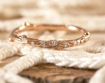 Twig ring with scattered diamonds in 14kt gold