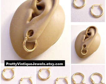 Monet 5/8" Hoops Pierced Post Stud Earrings Gold Tone Vintage Small Stainless Steel Nickel Free Round Thick Tube Rings