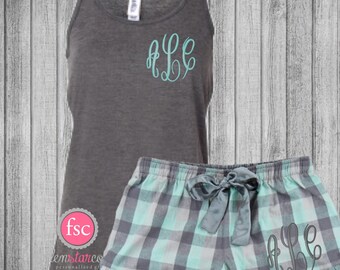 Monogrammed bridesmaid shorts set , personalized tank and shirts , bridesmaid gifts , bridal party getting ready sets