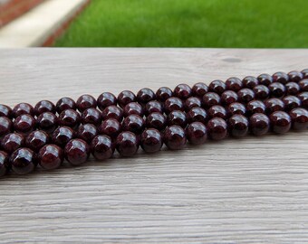 6mm 8mm 10mm Natural Garnet Round Beads, 10 pcs or strand, for bracelet, mala, diy wholesale bulk gemstone beads January Birthstone