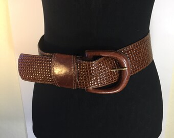 Fancaltti Wide Brown Embossed Leather Waist Belt sz M
