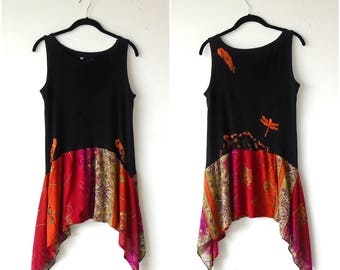 Size S-M ~ Good Karma Bleach Art Sun Dress / Tunic ~ distressed gypsy handmade upcycled boho chic hippie wearable art clothing