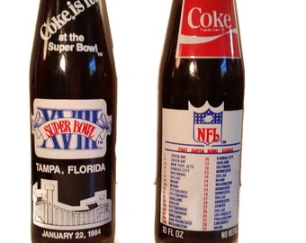 Superbowl Coke Bottle, Collectibe coca cola bottles, Superbowl XVII, Coca Cola bottles superbowl 1984, Gifts for him, Unopened coke bottles