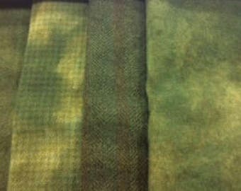 Silver Khaki Green, 4 different textures, 1/16 each for a total of 1/4 yd