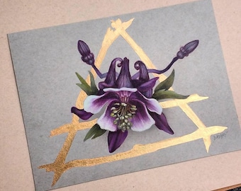Purple Collumbine Flower Air Elemental Painting