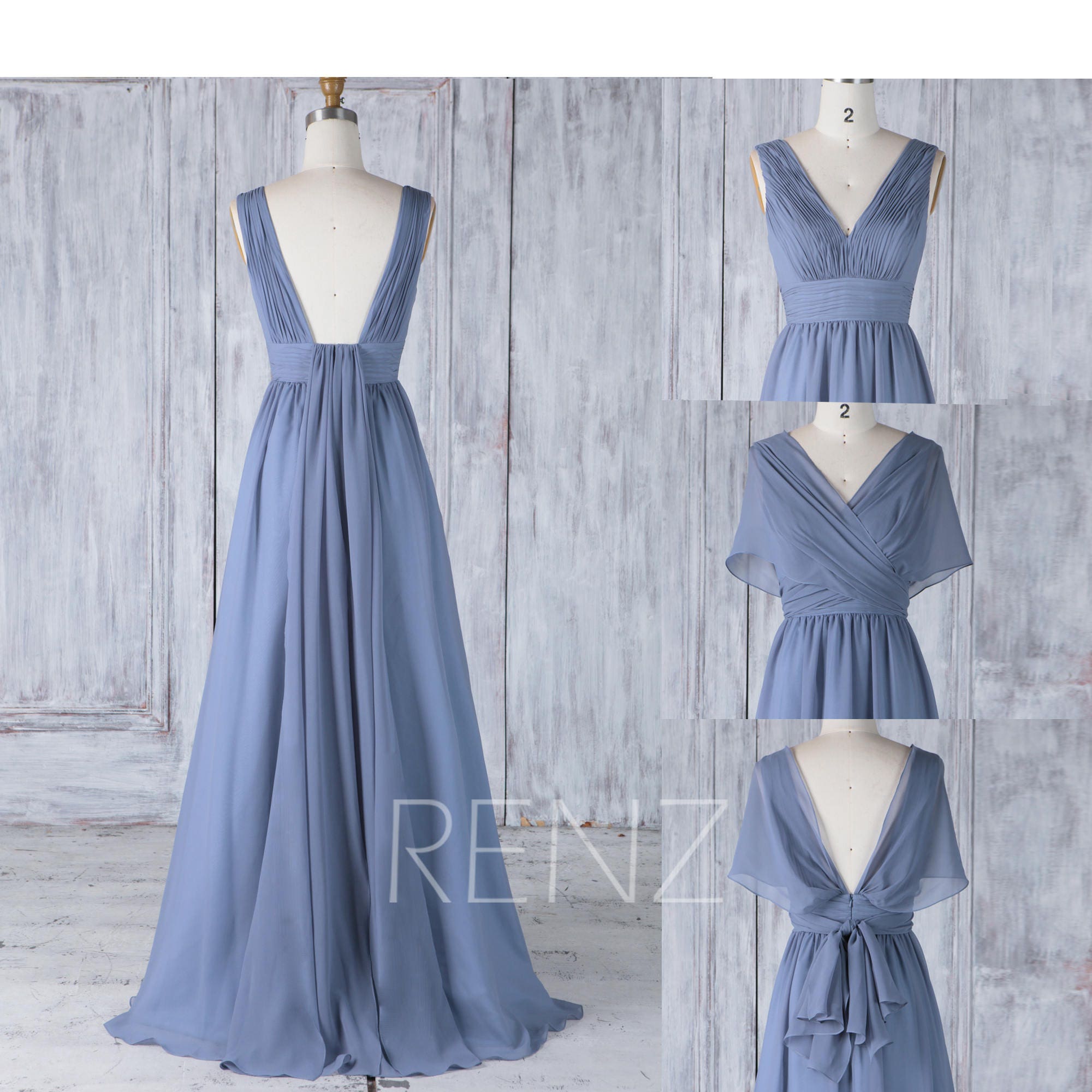  Bridesmaid  Dress  Steel  Blue  Chiffon Wedding  DressConvertible