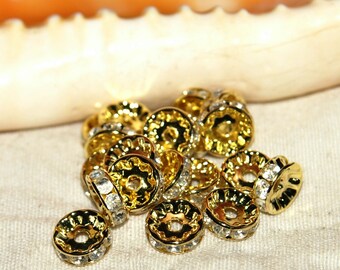 With 10 mm gold rhinestone rondelle spacers X 10