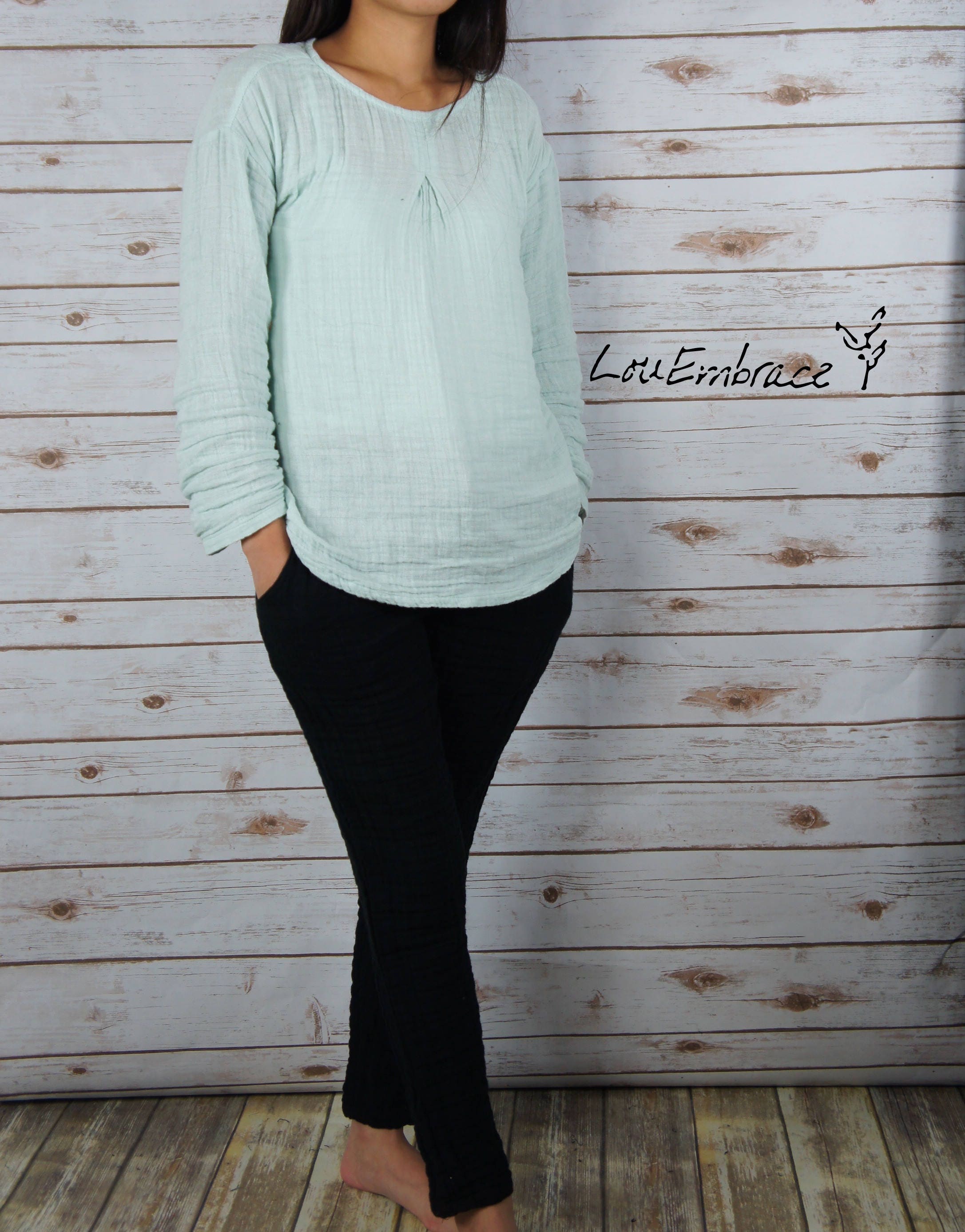 DOUBLE gauze Woman Blouse/ T shirt/Tunic/ Textured/100