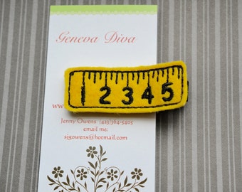 Ruler....Embroidered Felt Hairclip
