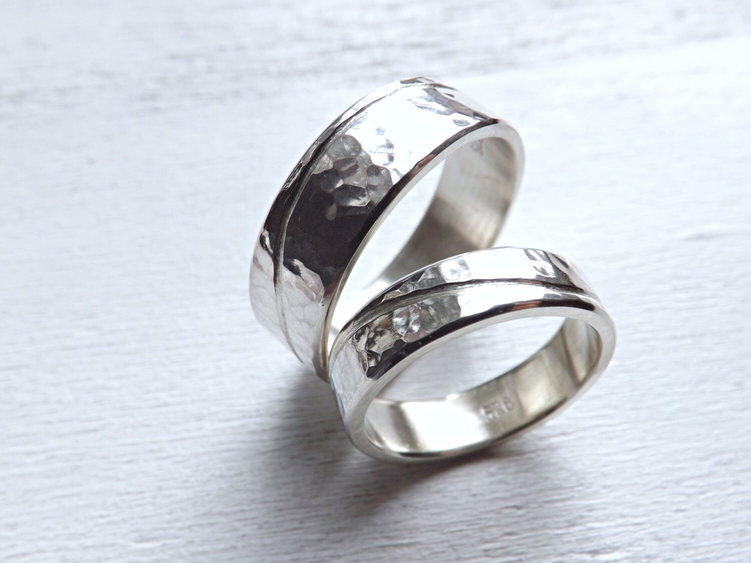 silver wedding band set two wave rings silver engraved