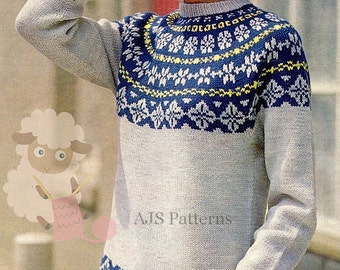 PDF Knitting Pattern for a Ladies Norwegian or Fair Isle Sweater To Fit 34-40" Busts - Instant Download