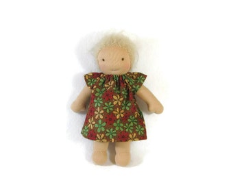 8 inch Waldorf Doll Dress, sweet simple dress in brown floral print