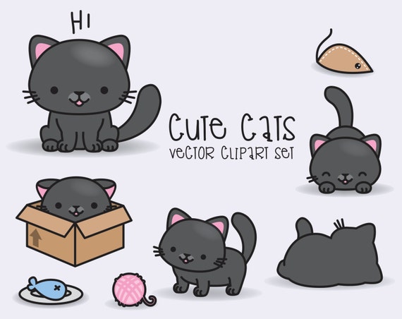 Download Premium Vector Clipart Kawaii Black Cats Cute Black Cats
