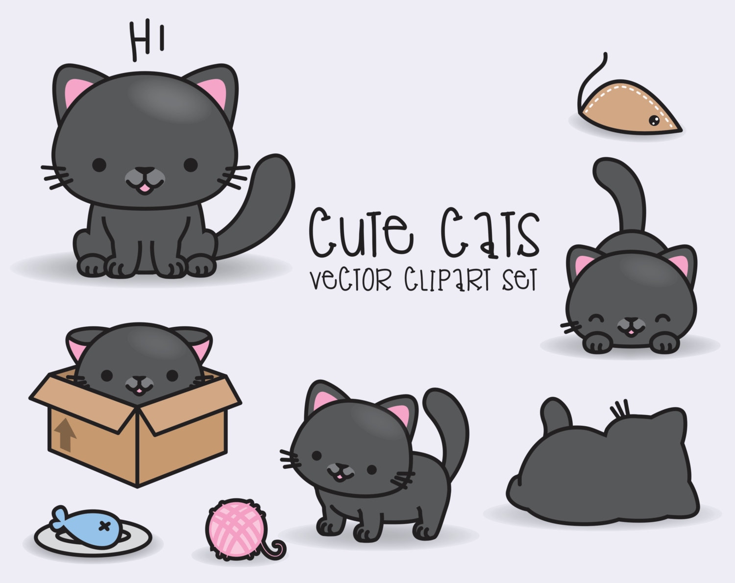 Premium Vector Clipart Kawaii Black Cats Cute Black Cats