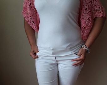 Knitted Shrug Bolero Summer Shrug Lace Pink Cotton