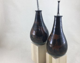 Oil and Vinegar Bottles / Cruets / Salad Dressing Bottles / Ceramic / Wheel Thrown Jar / Handmade - READY TO SHIP