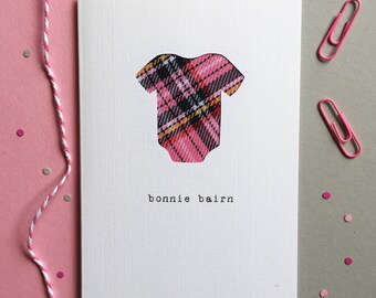 New Baby Scottish Card - Scottish Tartan Card - Bonnie Bairn - Made In Scotland - Tartan Baby Card