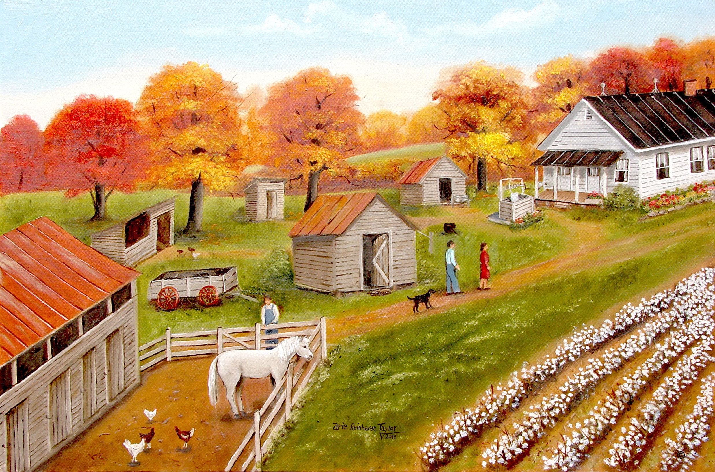 Folk Art Prints Original Landscape Painting Cotton Field